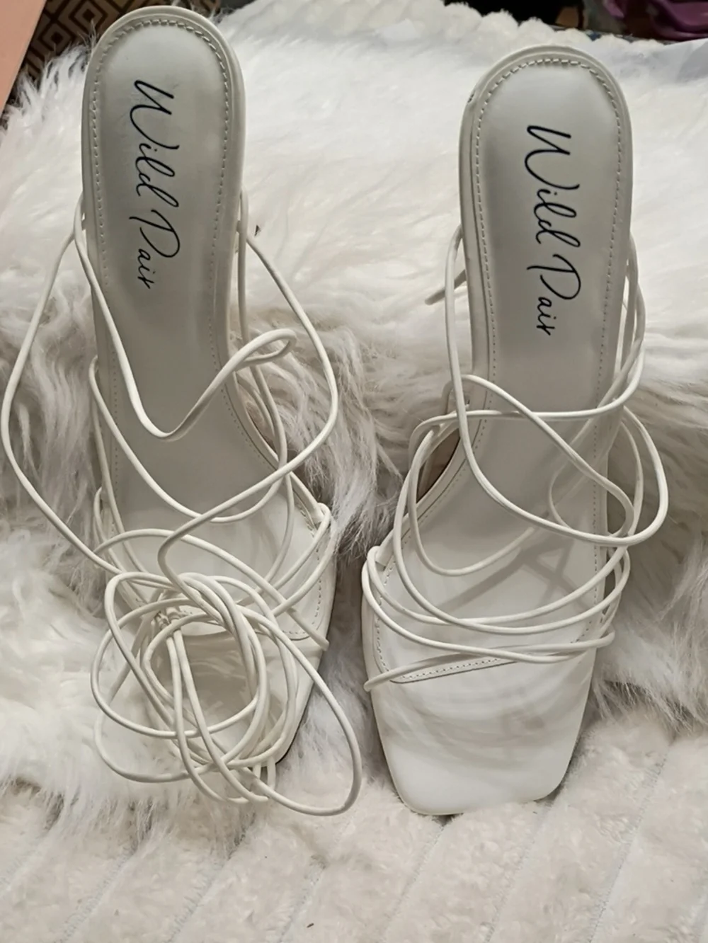 New Wild Pair Eross White Heeled Lace Up Strappy High Heel Sandals 10.5